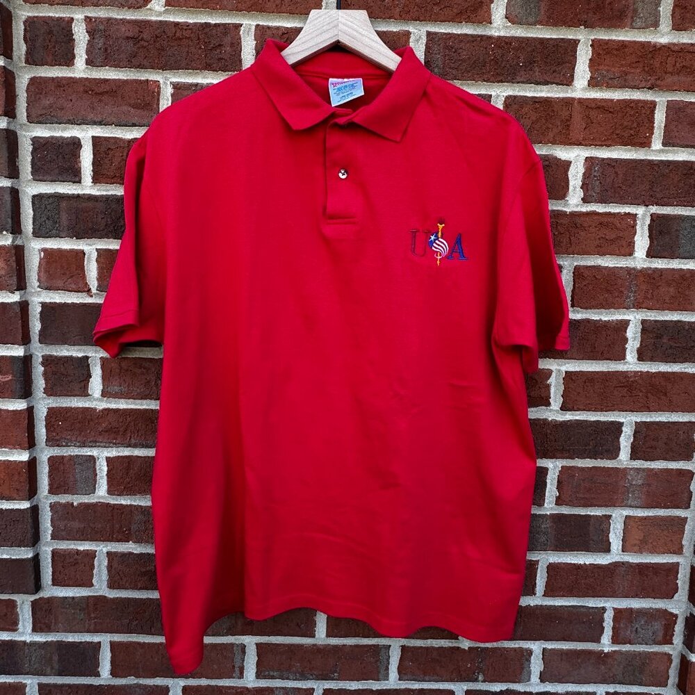 Vintage Hanes USA 96 Olympics Polo Mens Large Red